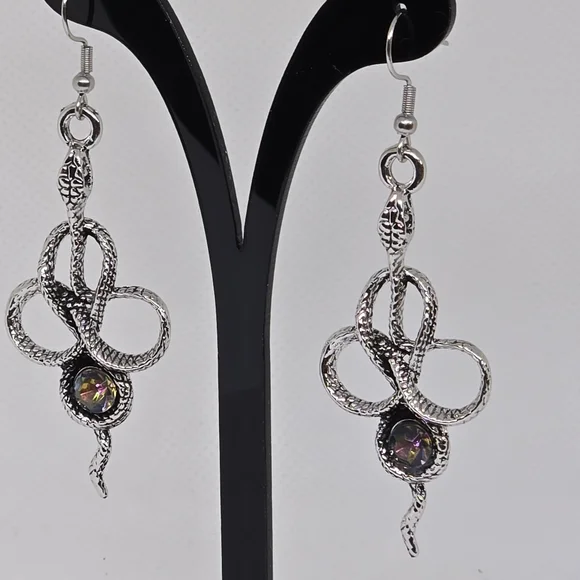 Snake Earrings with Rhinestone - Picture 4 of 6